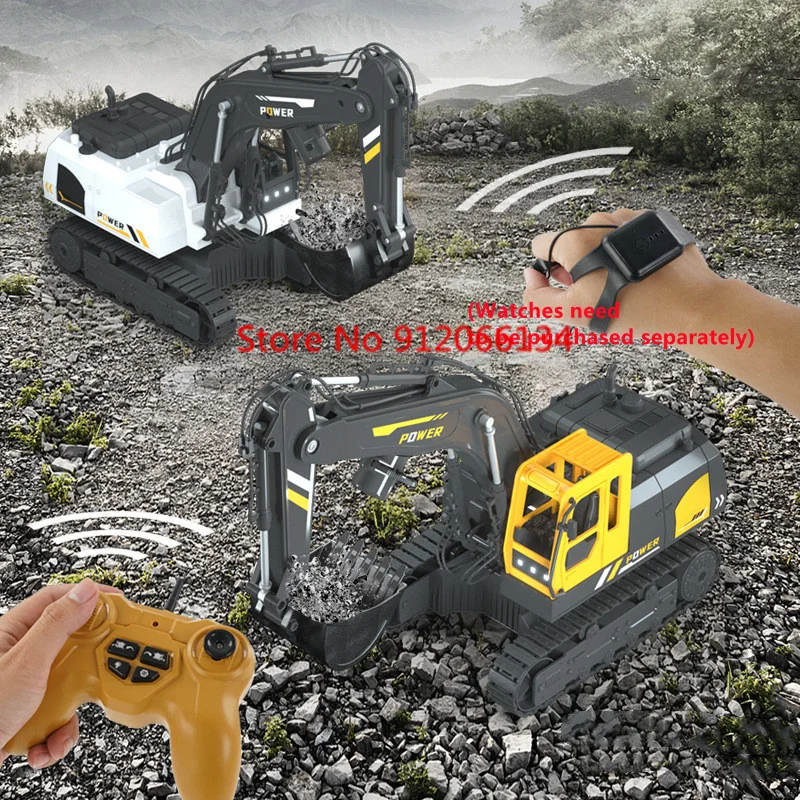 Projection Smoke Remote Control Excavator Watch Remote Control Dual Mode Alloy RC Excavator Auto Demo Engineering Truck Vehicle 5