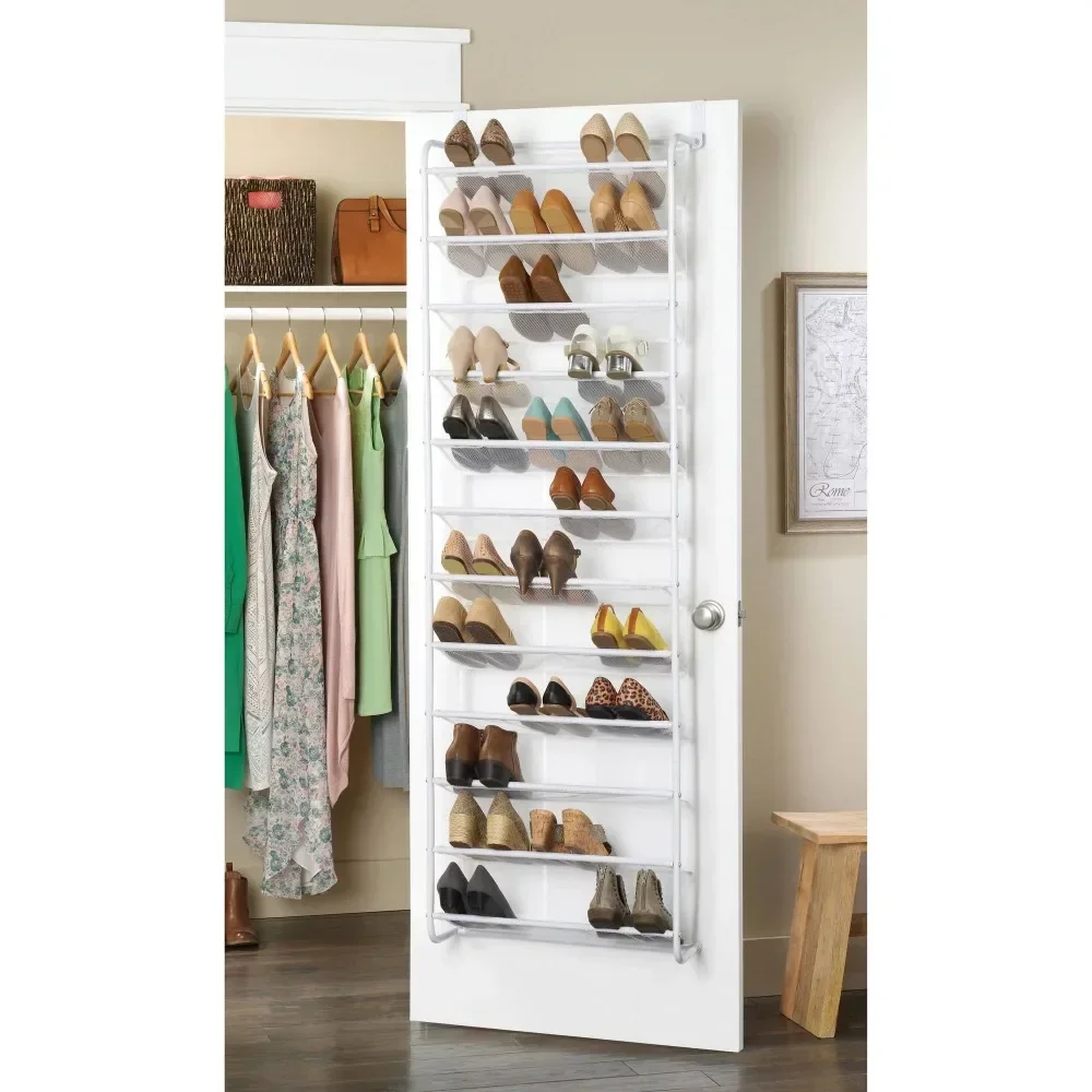 

12 Levels Door Mesh Shoe Rack - 36 Pairs - Metal - White, Shoe Rack Organizer for Clothes