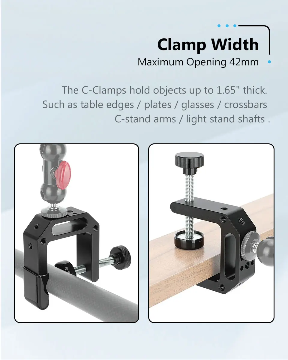 C Clamp Desk Mount 2.25" Neck with Multiple 1/4"-20 and 3/8"-16 Threads For Ligh