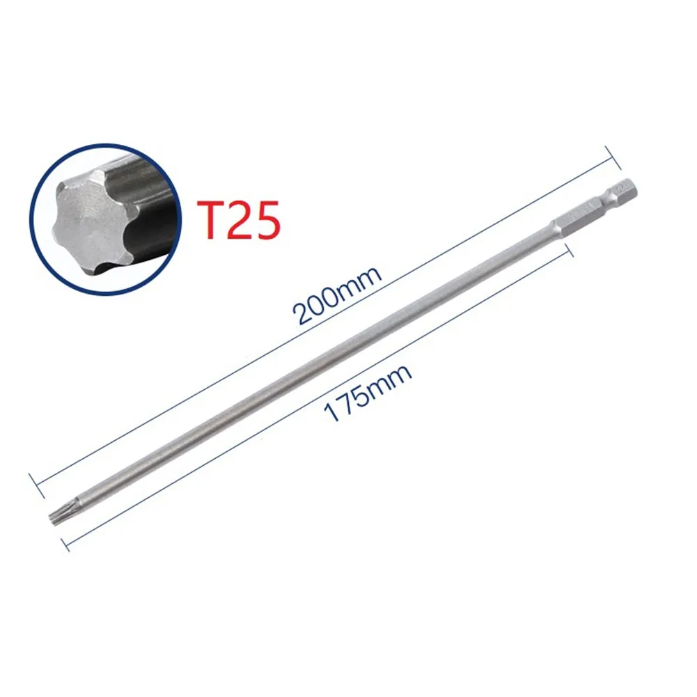 1/6 stücke 200mm lang T10-T30 magnetischer Torx-Schrauben dreher Bits aus legiertem Stahl Elektro-Schrauben dreher Kopf Torx-Schrauben dreher Elektro werkzeuge – Detail 5
