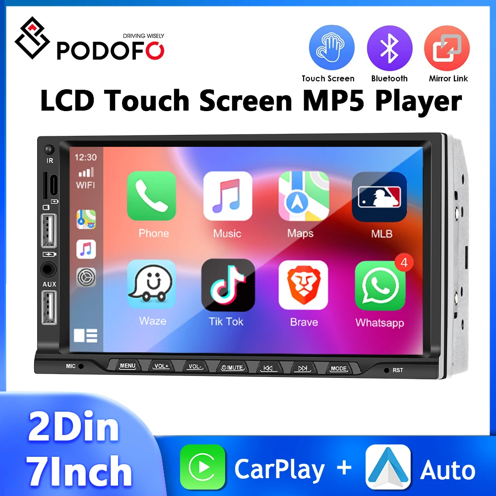 

Автомагнитола Podofo, мультимедийная система на Android, с 7 "экраном, Bluetooth, FM, USB, AUX, типоразмер 2DIN