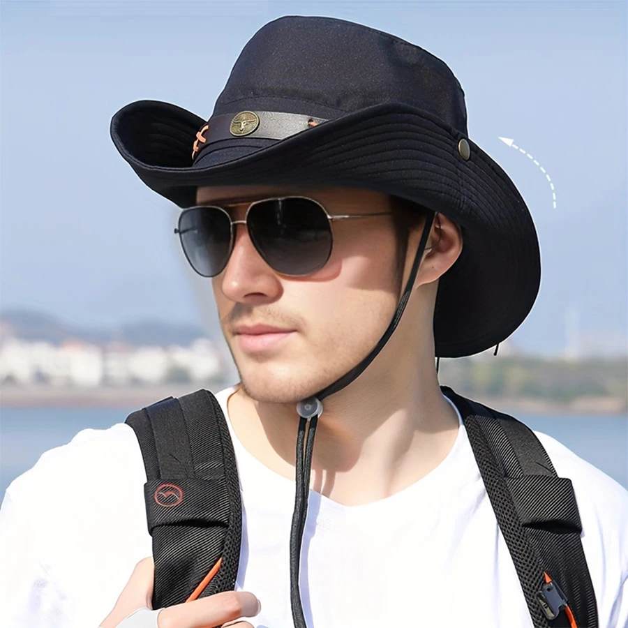 Sunscreen hat for men's new large brim sunshade fisherman hat for outdoor hiking, western cowboy women's sun