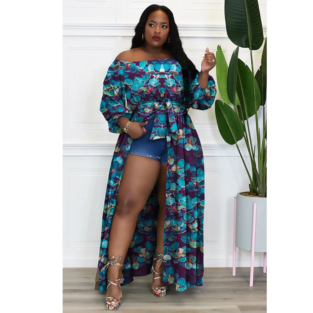 Plus Size Women 4xl Dress Leopard Camo Floral Print Elegant Dress Lady Fashion Party Split Robe 2023 Spring Luxury Club Cloth
