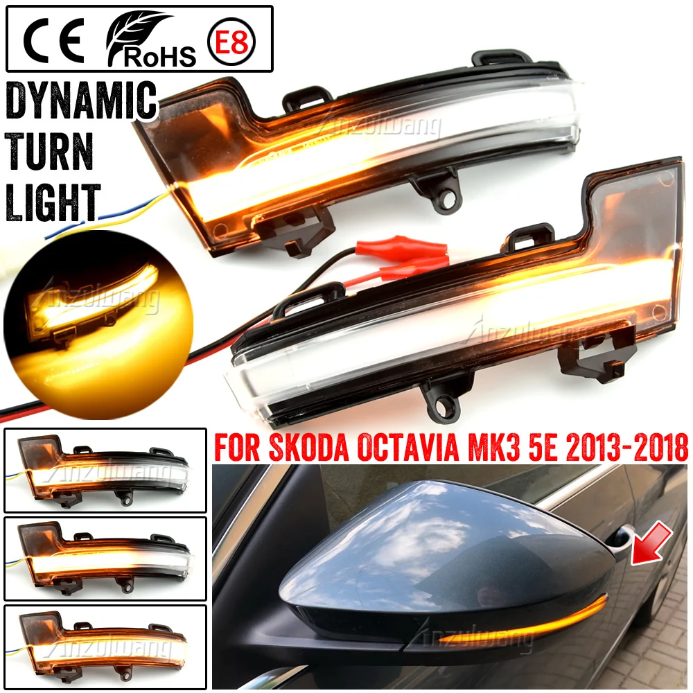 

For Skoda Octavia Mk3 A7 5E 2013 2014 2015 2016 2017 2018 2019 Rearview Mirror Blinker Indicator LED Dynamic Turn Signal Light