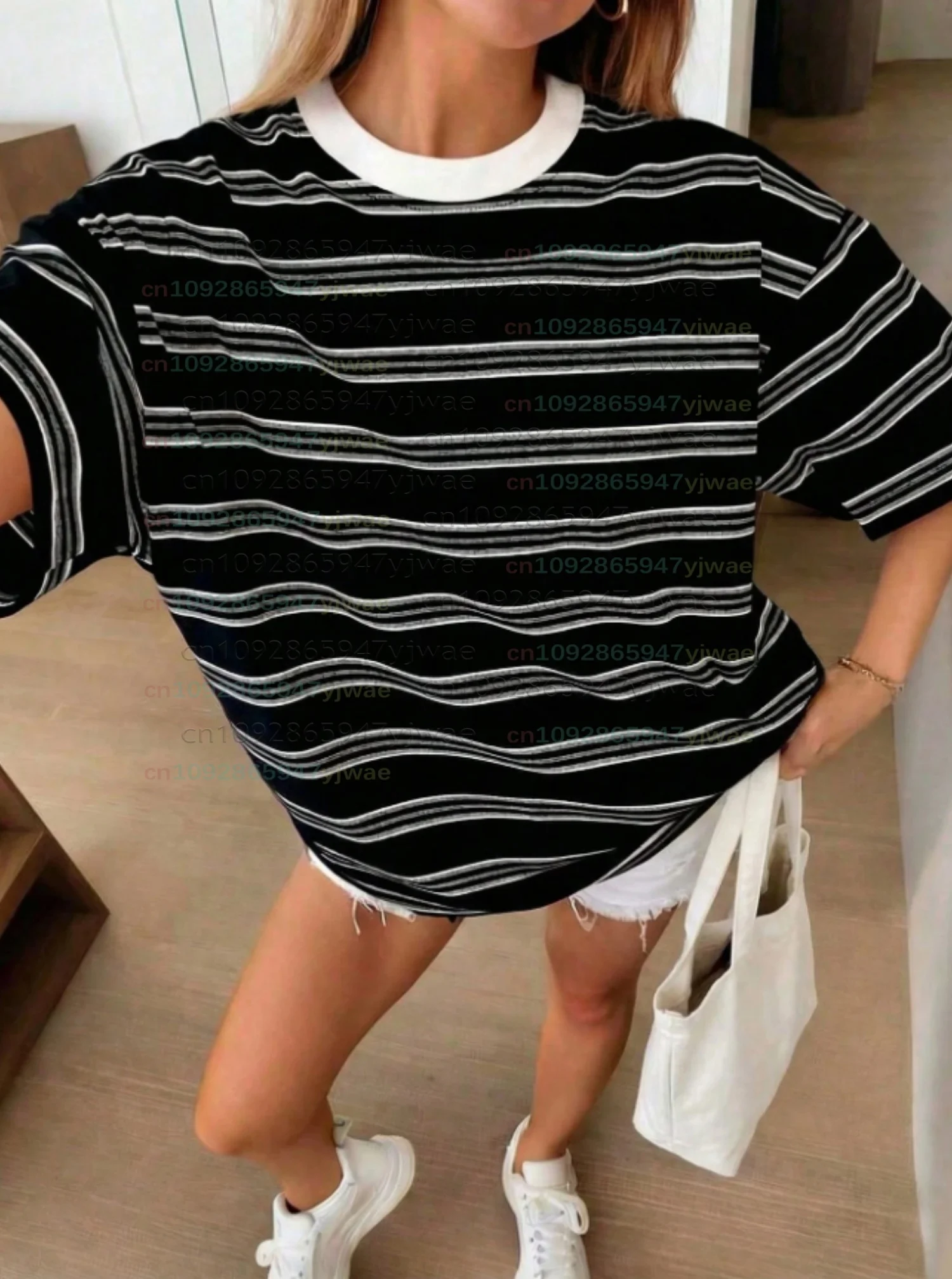 2026 Womens men plus size Short Sleeve stripe Print T-Shirt Girl Round Neck Tee Outdoor Sports plus-size women's clothing 3