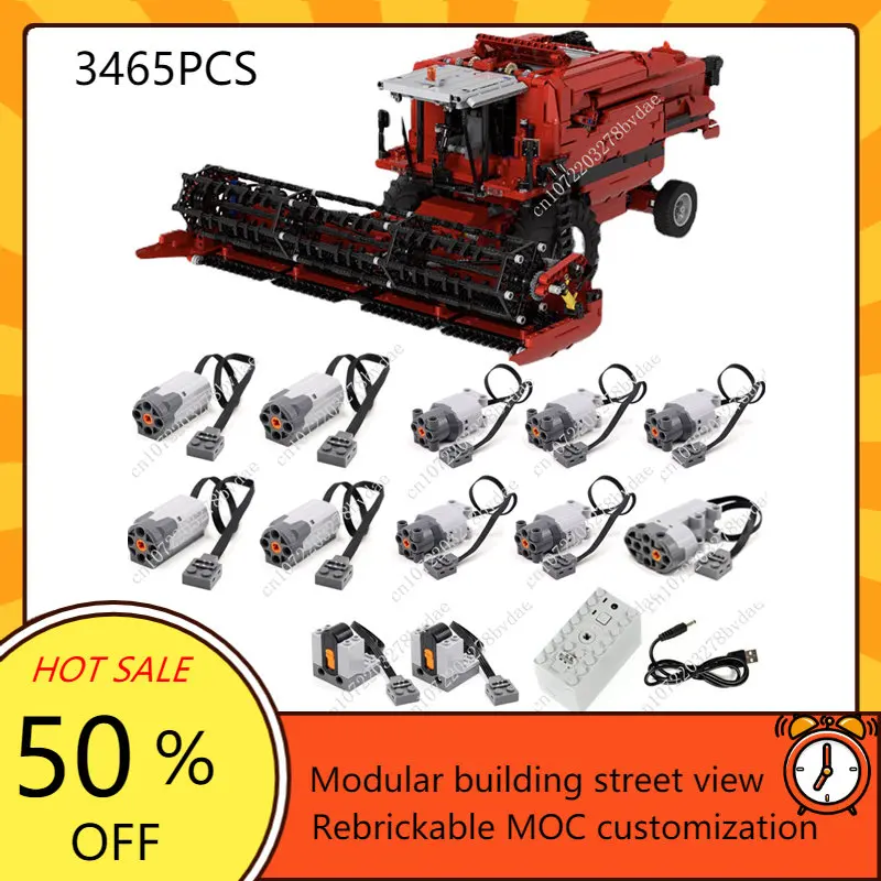

MOC креативный комбайн красного цвета 1:17 с системой выравнивания технический грузовик технический строительный блок модели кирпичей игрушки для детей