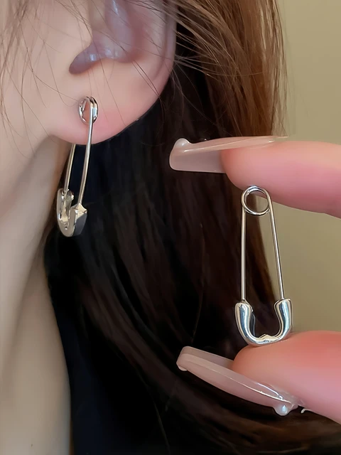 Simple Pin Design Hoop Earrings Men Daily Ear Jewelry - Temu