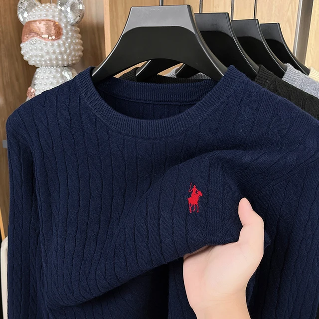 Luxe poney broderie marque de créateur pull hommes nouvelle mode unique jacquard confort Paul décontracté tricoté col rond pull 1