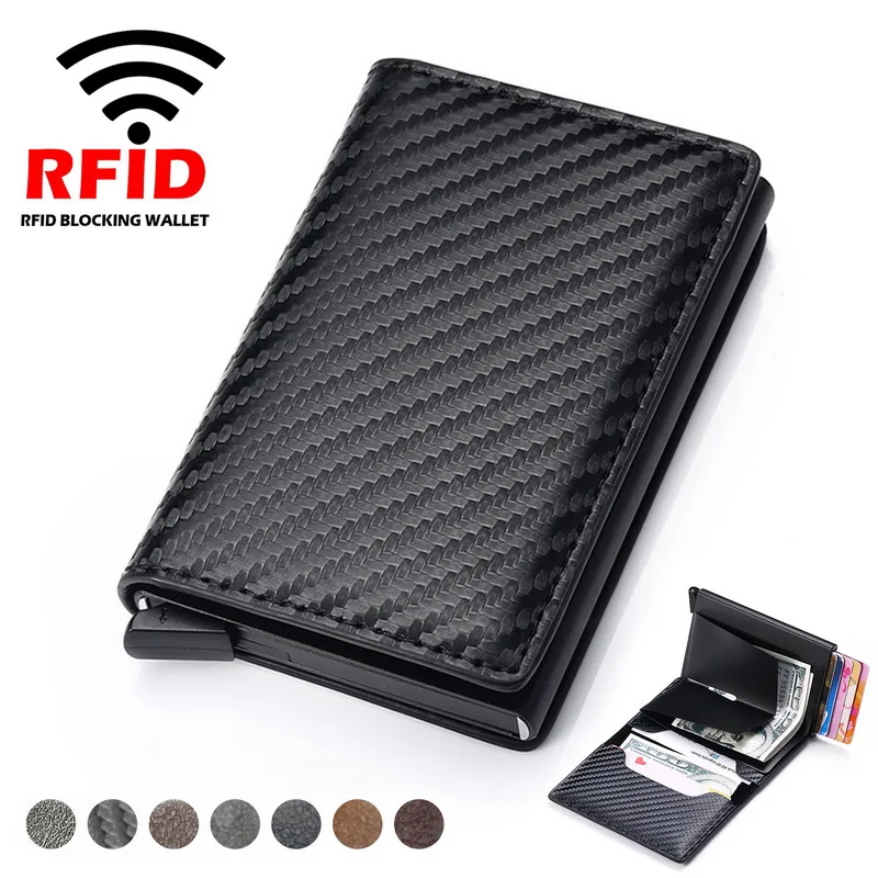 de cuero con bloqueo Rfid para hombre, tarjetero de y crédito, billetera de marca de lujo, billetera mágica protegida, Mini billetera delgada para dinero| | - AliExpress