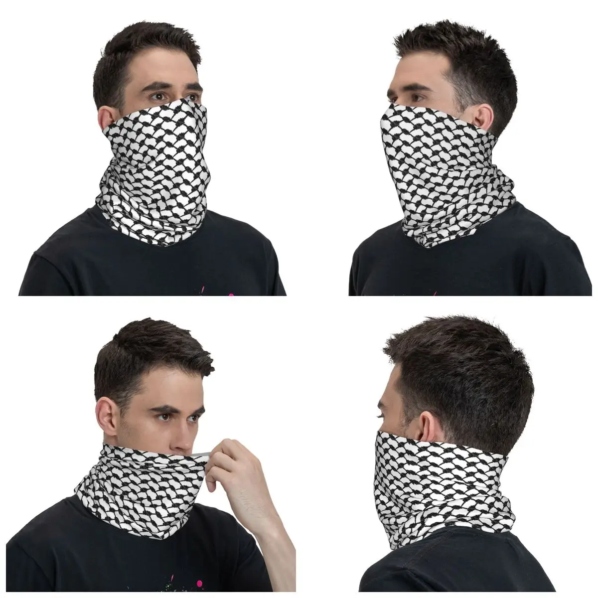 Multifunctional Bandana Black White Keffiyeh Bandana Neck Gaiter Print Shemagh Balaclavas Face Scarf Headwear Riding Unisex Adult Breathable Cycling Bandana Neck Wrap Bandana Headscarf Cotton Bandana Neck Gaiter Bandana Neck Cover