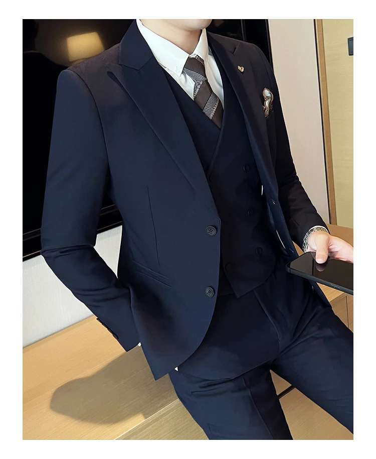 Description Picture 6 of item3 Pieces Suits (Blazer+vest+Trousers) High-quality Wedding Suits Men Business Formal Casual Suits Office Work Party Prom Suit