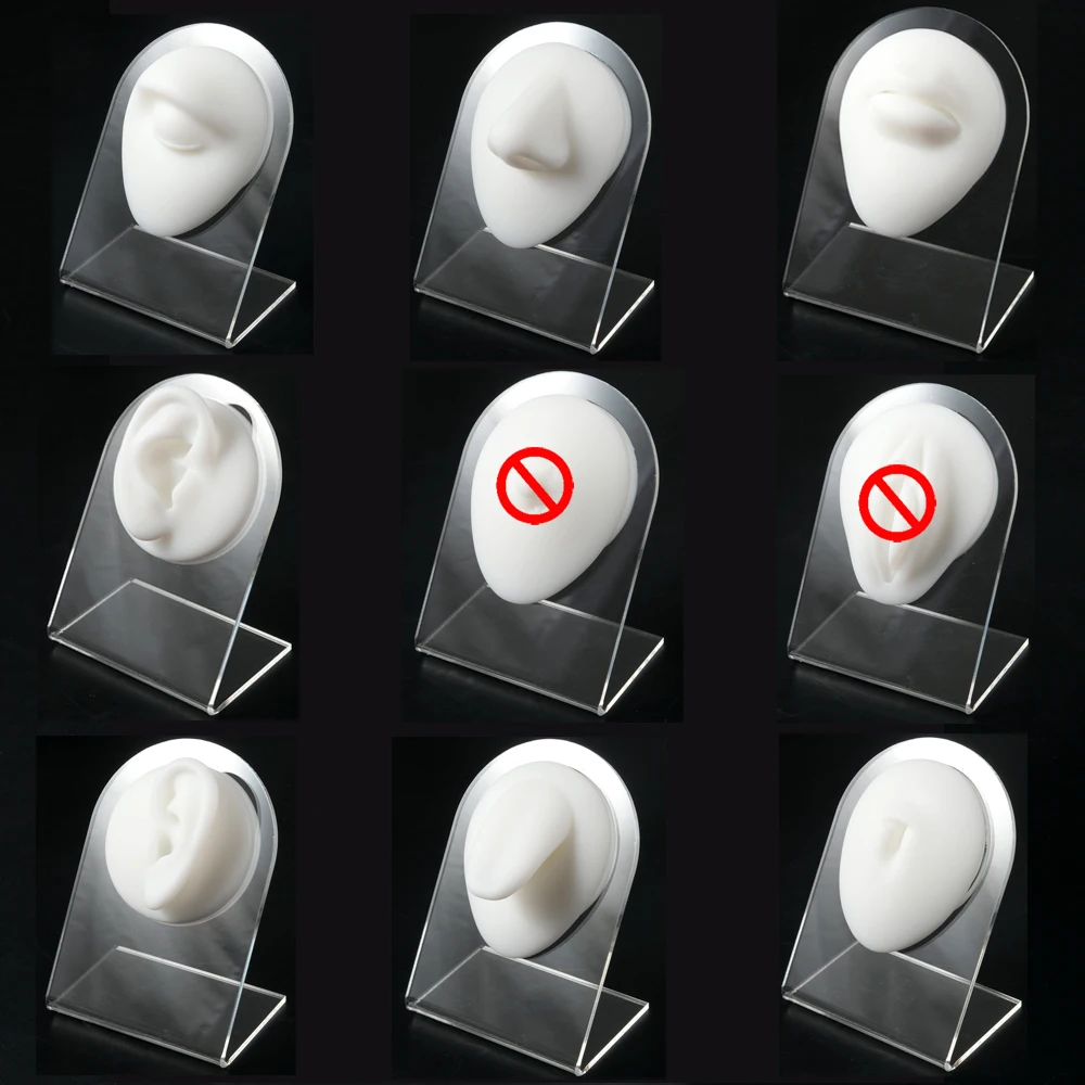 1PC Soft Silicone Piercing Model for Tattoo Puncture Practice Tool Black Skin White Brown Color Model with Stand Jewelry Display