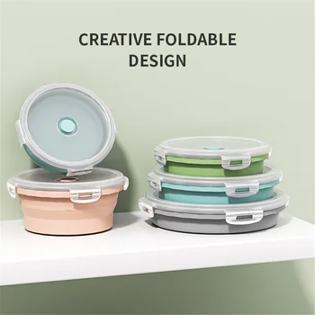 Conteneur de stockage des aliments pliable avec couvercle, récipient alimentaire Portable en Silicone, congélateur à micro-ondes, boîte à déjeuner sûre 1