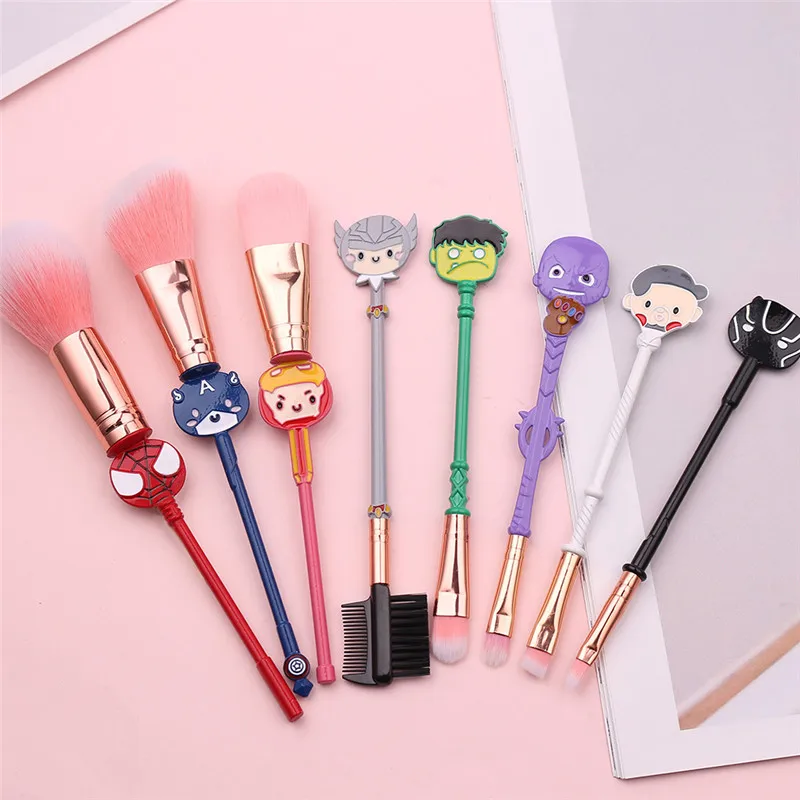 8 Pz/Set Avengers Set Di Pennelli Per Trucco Cosmetici Strumento Di Bellezza Iron Man Thor Hulk Thanos Anime Soft Brush Accessori Per Ragazze Borsa Da