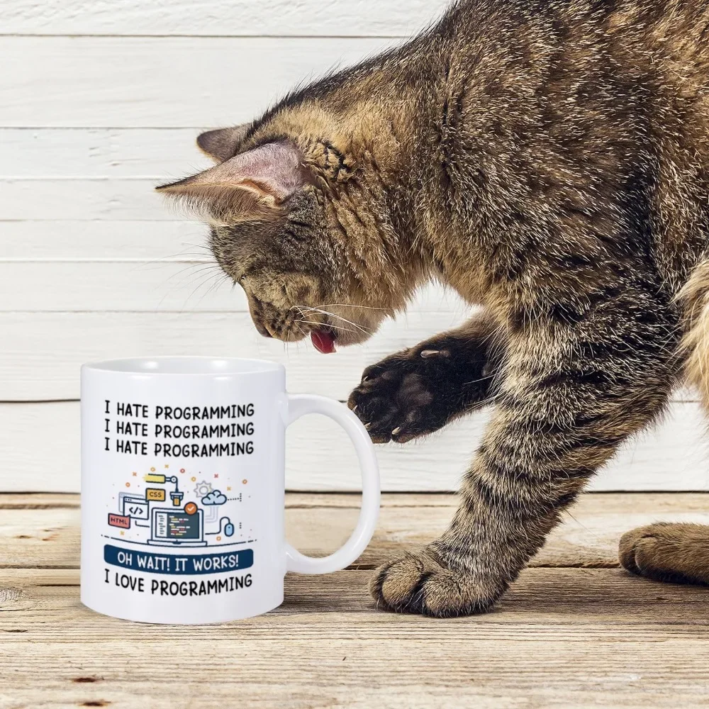 Premium Ceramic Mug - I Love Programming Design, 11oz Coffee & Tea Cup Gift