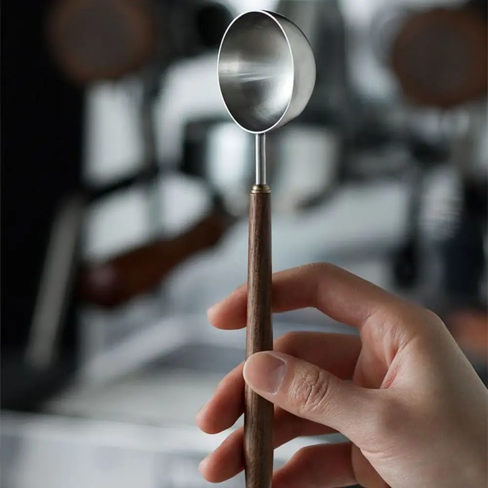 304 Stainless Steel Coffee Bean Measuring Spoons Long Handle 3/8/23ML Coffee Scoop Walnut Handle Powder Measuring Spoon