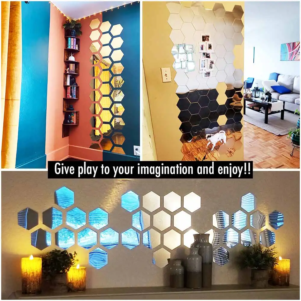 MCDFL Hexagon Wall Mirror Stickers Acrylic Decorative Mirrors Golden 3D Home Design on The Bathroom Decor Restaurant Decoration