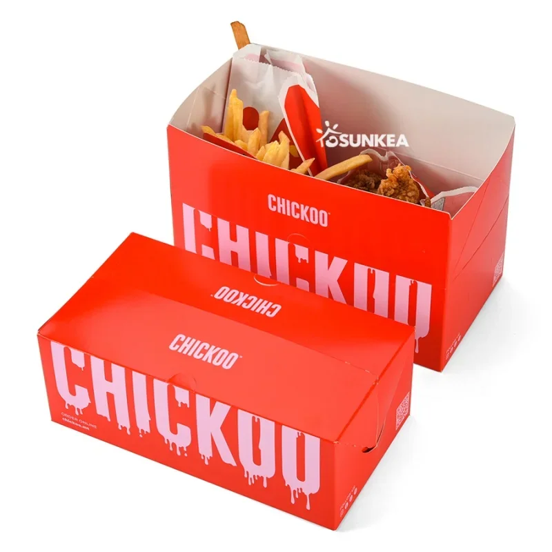 

Customized productCustom Logo folded paper burger chip together fast food packaging korean fried chicken take out togo box