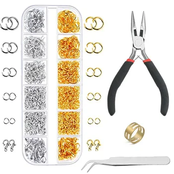About1200pcs Gold Silver Open Jump Ring and Lobster Clasp Jewelry Accessory Set with Pliers 1