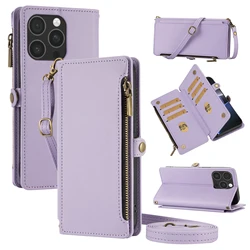 Wallet - Style Crossbody Phone Case with Multi - Card Slots and Zippered Compartment - iPhone 12 (Light purple)