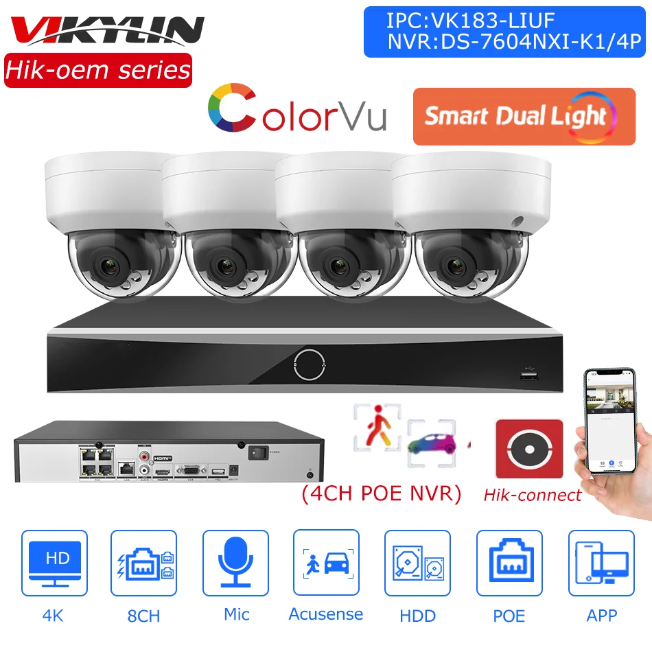 

OEM Hikvision 4K CCTV Kit 4CH POE NVR DS-7604NXI-K1/4P 8MP IP Camera Built-in Mic Video Surveillance Network System Hik-connect