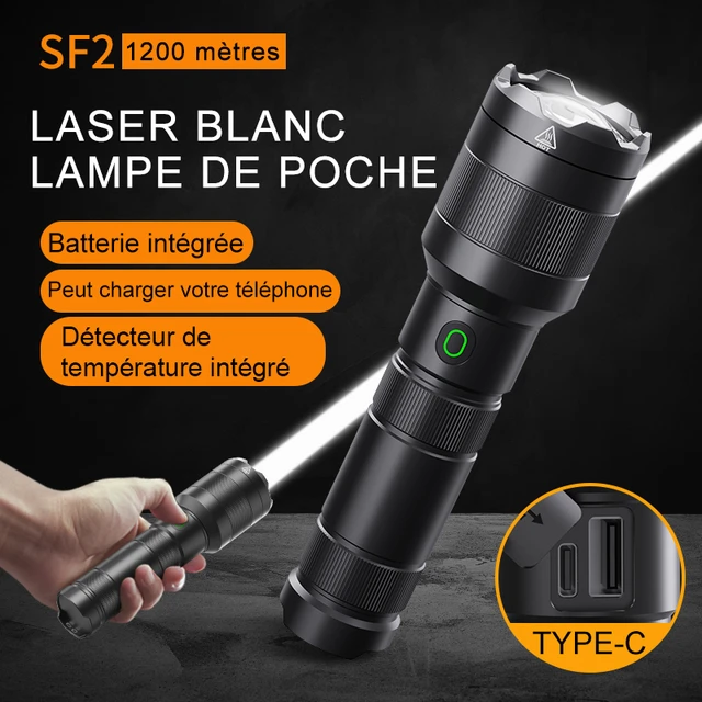 Lampe de poche blanche SF2 LEP, 1500 m, batterie 21700 intégrée, Type C,  recherche militaire tactique, Rechargeable, batterie externe - AliExpress