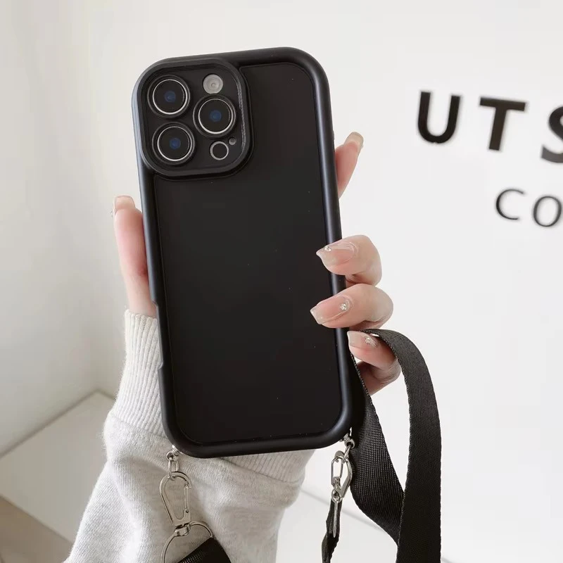 Enhanced TPU Back Case with Camera Lens Protection and Lanyard - Soft Silicone Phone Cover