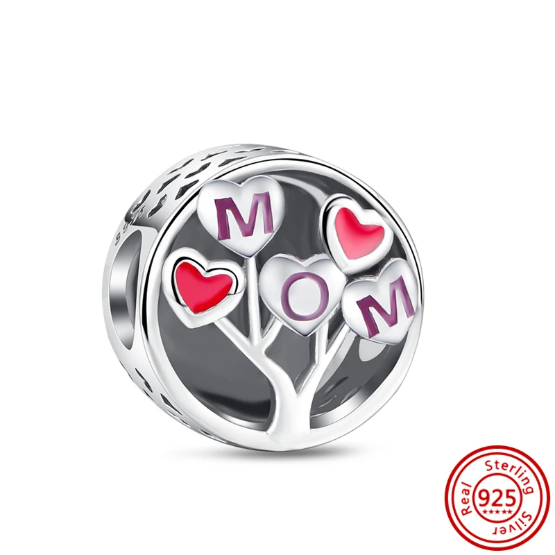 925 Solid Silver I Love You Mom Daughter Pendant Heart Beads Fit Pandora Charms Bracelet