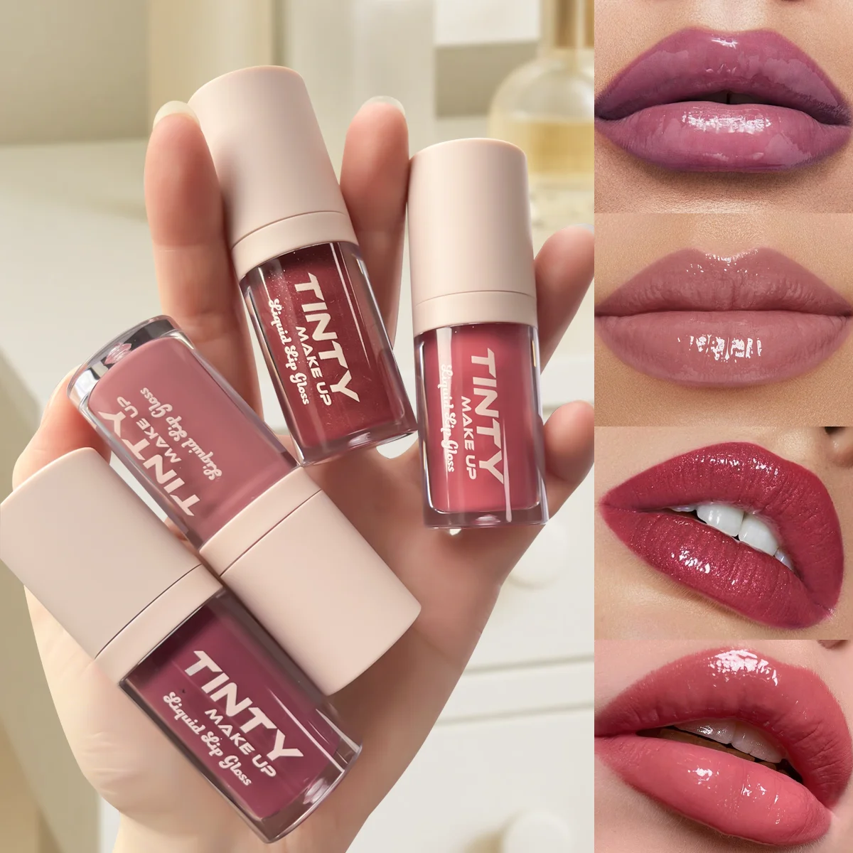 Four color mirror lip gloss lip oil nude brown moisturizing transparent lip makeup cosmetics