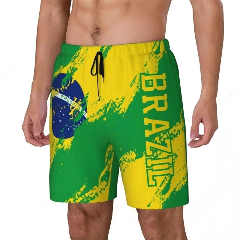 Amazon Brazilian Swim Shorts 3D Printing Brazil Flag Pattern Beach