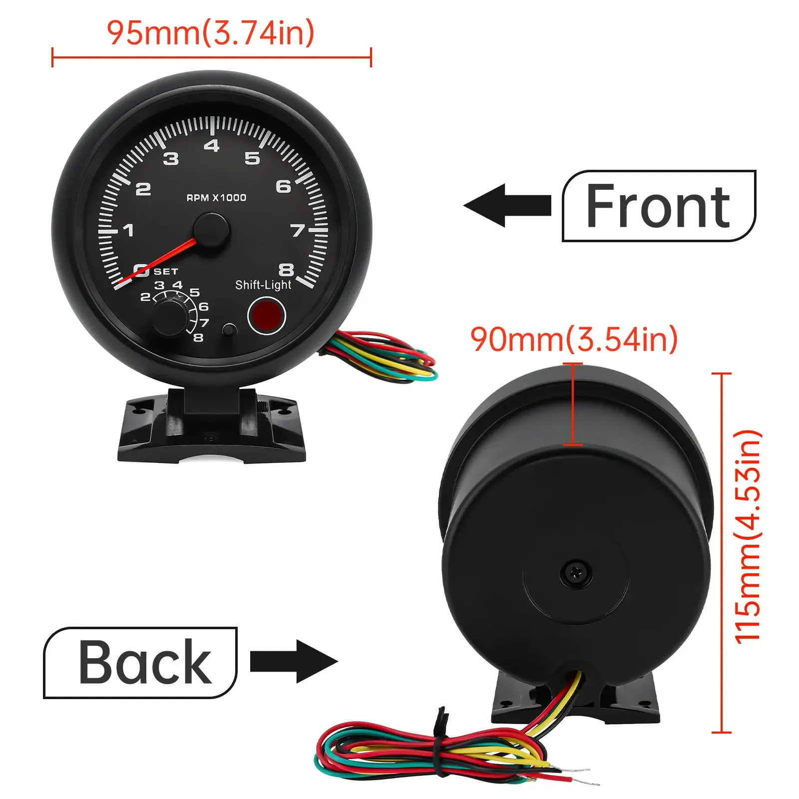 Tachometer Gauge Engine Tachometer Tachometer Meter 3.75'' Auto Car Tacho Car Universal Black Tachometer Gauge Blue Inter Shift light 0-8000 RPM For 12V petrol vehicle