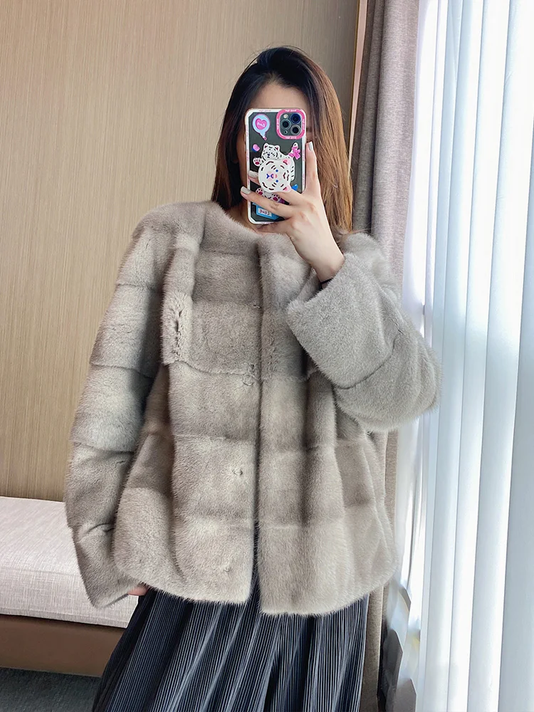 HDHOHR 2025 New Natural Mink Fur Coats Women High Quality Real