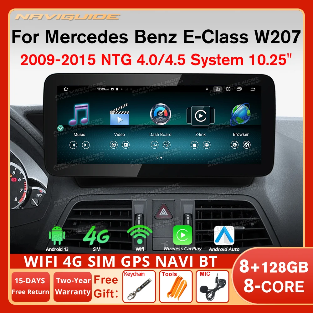 

NAVIGUIDE 10,25 дюймов Android 12 автомобильный радиоприемник для Mercedes Benz E-Class W207 2010-2016 умные автомобильные системы Carplay мультимедийный плеер BT