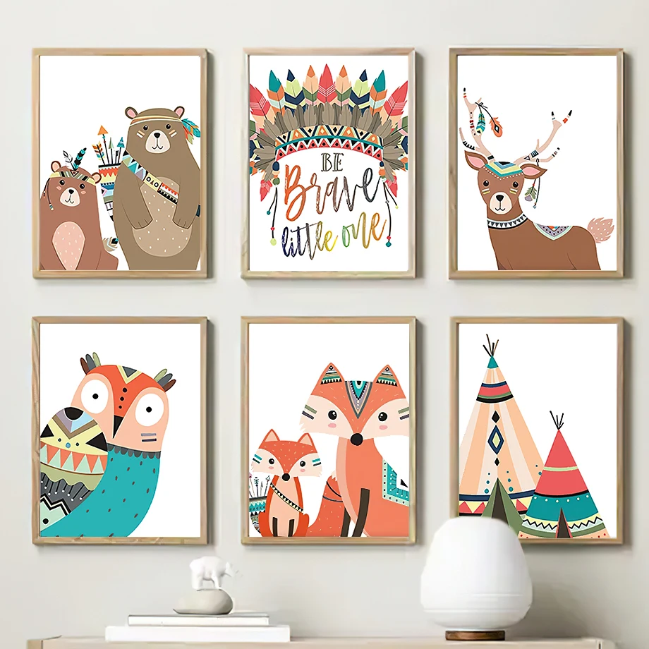 

Indian Animals Deer Bear Fox Owl Arrow Wall Art Canvas Painting Nordic Posters And Prints Nursery Wall Pictures Kids Room Decor