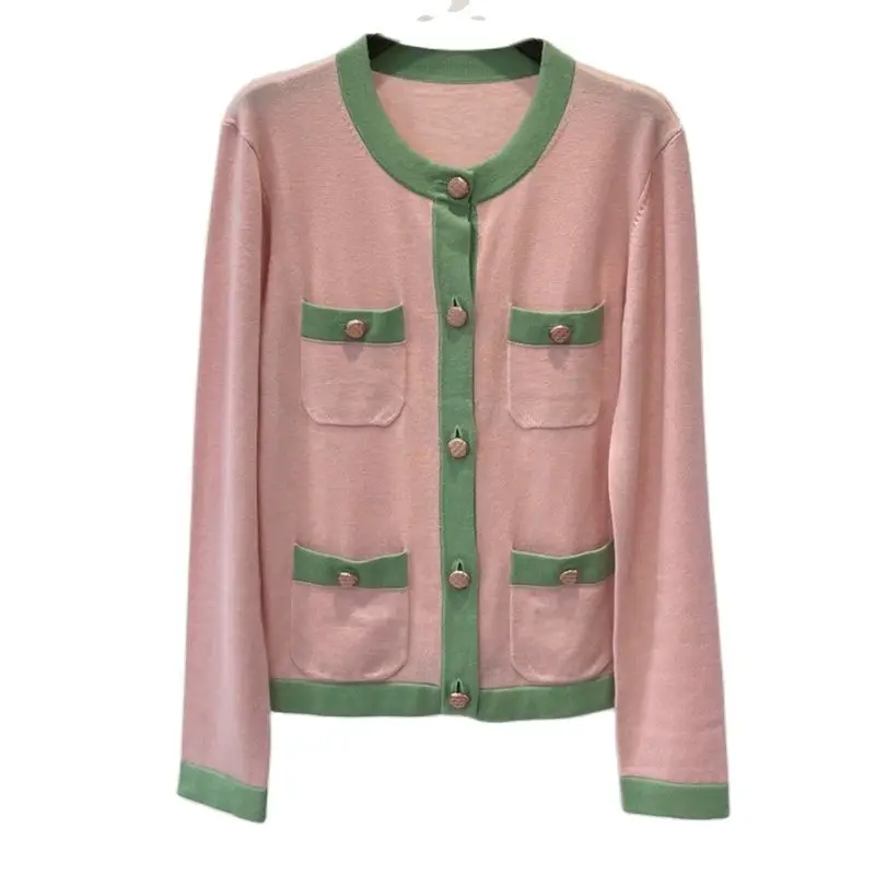 

Runway Pink Wool Blend Cardigans for Women Chic Single Breasted Round Neck Loose Knitted Sweater Elegant Y2K High End Clothes 23