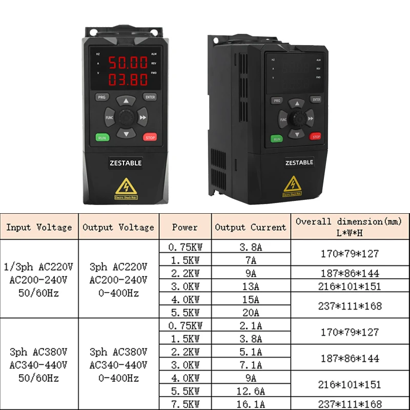 1Ph to 3Ph 220VAC VFD 0.4/0.75/3KW Water pump Variable Frequency Drive Converter Motor Speed Vector AC Drive Control Inverter