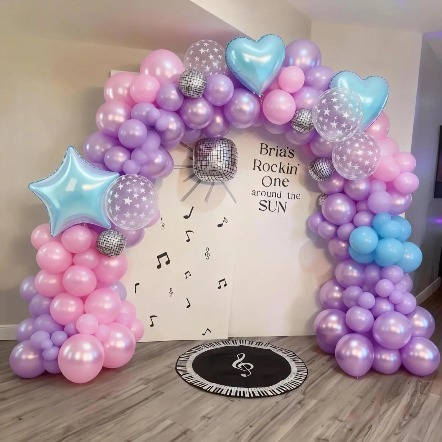 Hellrosa und Fliederfarbener Durchsichtiger Stern-Latexballon mit Regenbogen-Herzförmigem Lavendel-Stern-Folienballon für Prinzessinnen-Dekoration – Detail 7