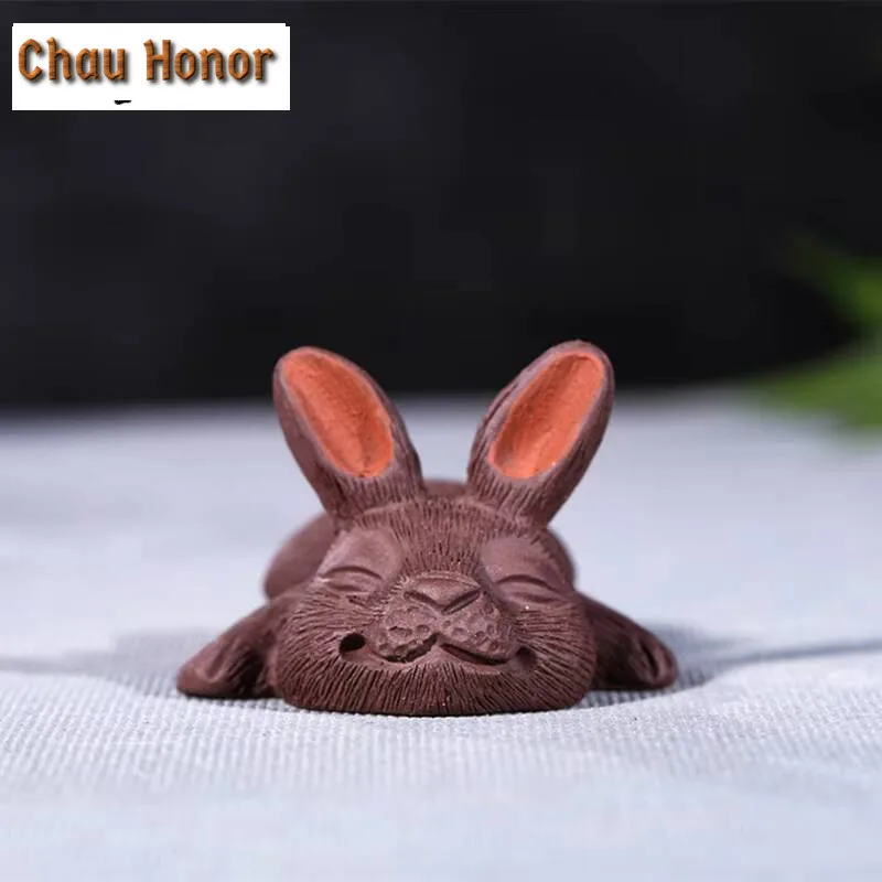 Cute Rabbit Purple Clay Tea Pet Luxury Fish Tank Landscaping Tea Figurine Play Toys Tea Statue Ornaments Supplies Decoration