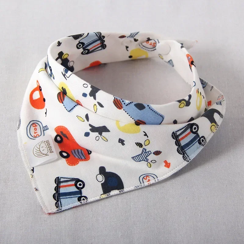 Baby Bibs Cartoon Triangle 2 Layers Cotton Buttons Character Animal Print Feeding Burp Cloth Bandana Dribble Bibs Accessories
