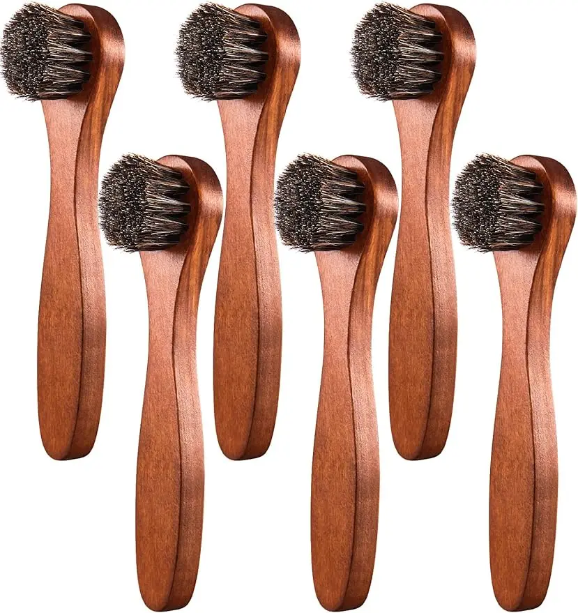 6-piece Horse Hair Shoeshine Brush Set Polishing Applicator Car Interior Detail Cleaning