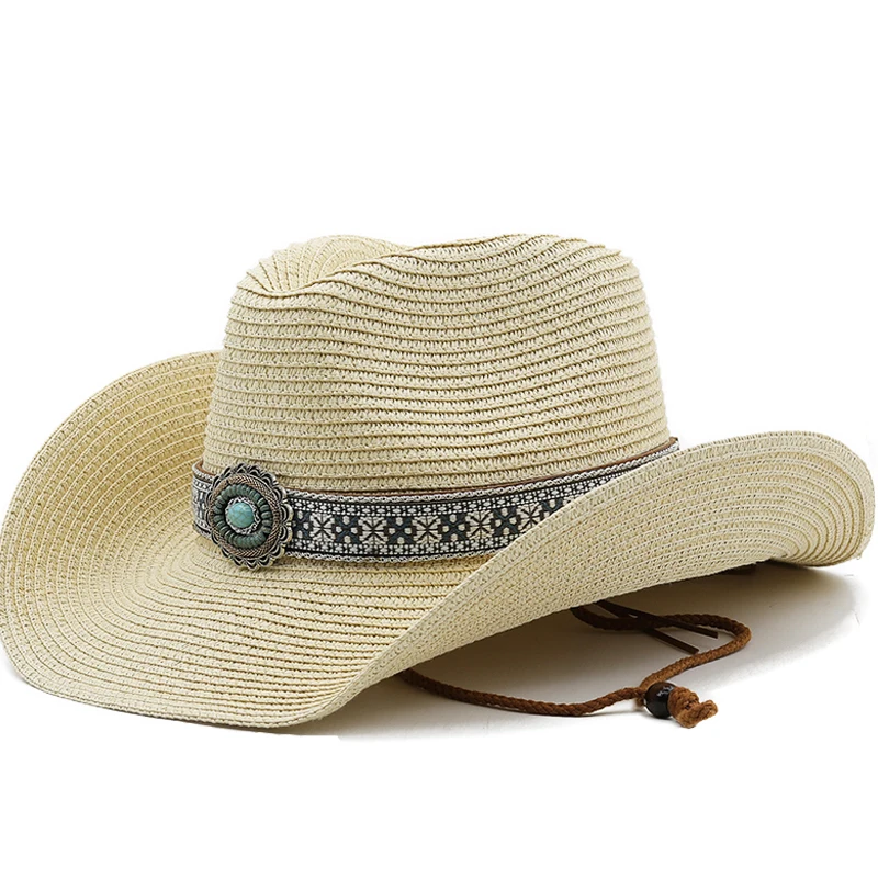 

New Summer Straw Hat for Men Women Sun Beach Hat Men Jazz Panama Hats Fedora Wide Brim Sun Protection Cap with Belt cowboy hat