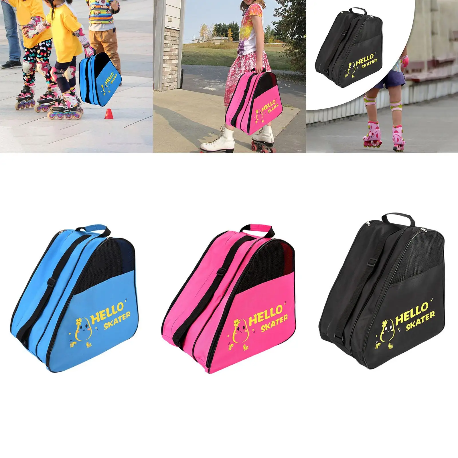 Roller Skates Storage Bag Adjustable Shoulder Strap Oxford Cloth Tote 3 Layer Carrier Bag for Kids Women Child Inline Skates Men