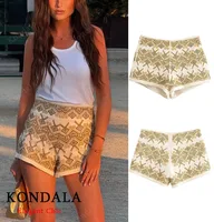 KONDALA Lady Luxury Embroidered Shorts Vintage Boho Slim Mini Shorts 2025 New Summer Fashion High Street Holidays Women Shorts