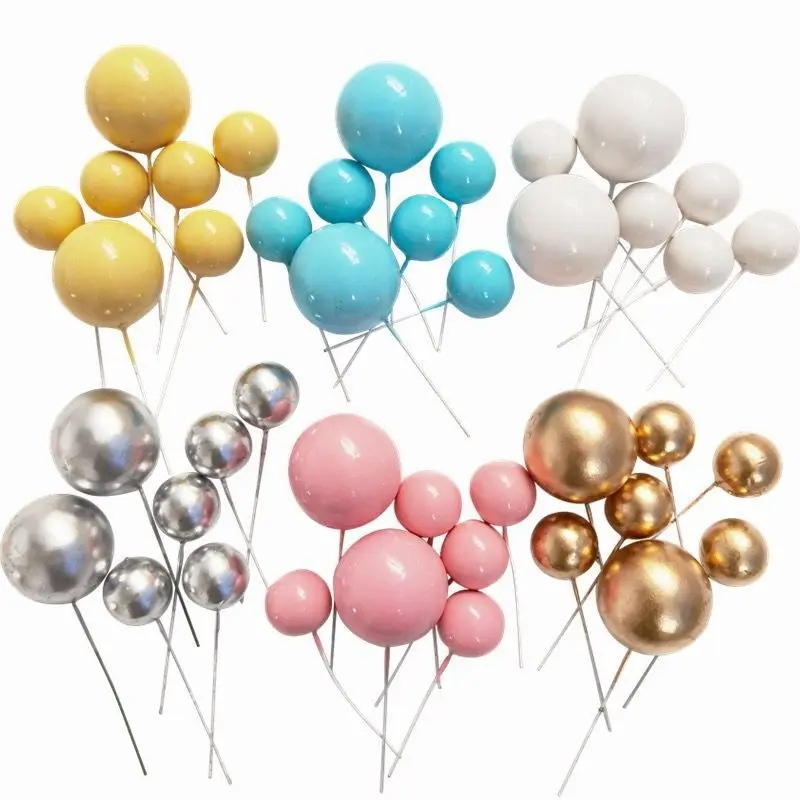 20Pcs Cake Topper Gold Silver Ball Happy Birthday DIY Cupcake Flag Christmas Wedding