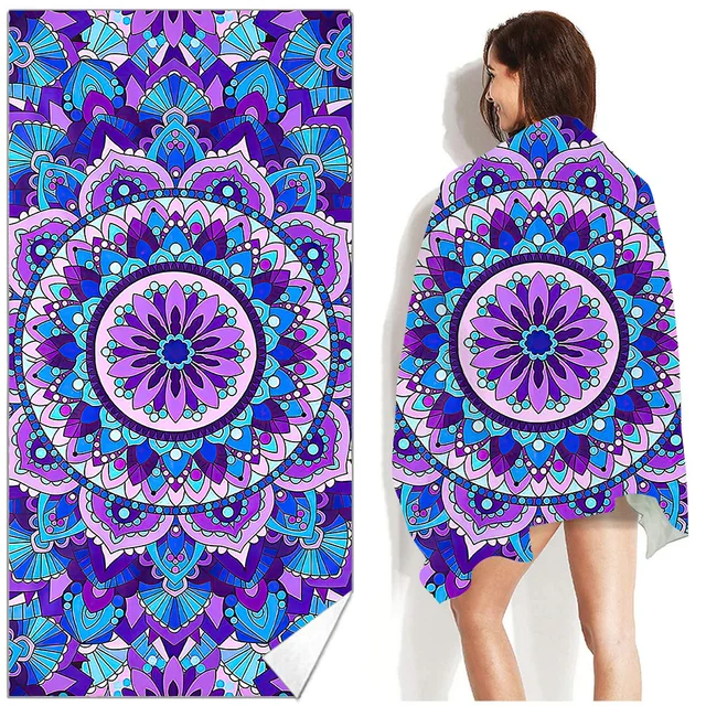 Microfiber Beach Towel Absorbent Bath towel big Quick-drying sunscreen for Adults Travel Swimming Pool Purple Flower Pattern 3