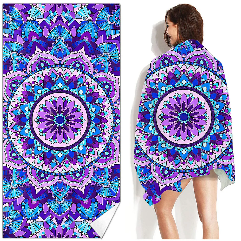 Microfiber Beach Towel Absorbent bath towel big Quick-drying sunscreen for Adults Travel Swimming Pool Purple Flower Pattern 3