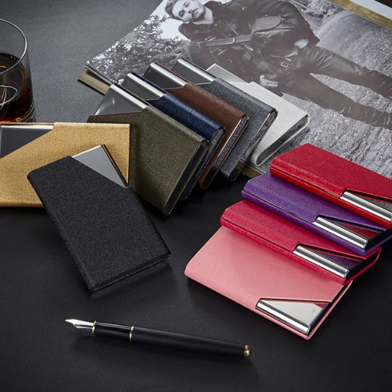 Wallet Card Holder PU Leather Business ID Credit Card Holder for Women Men Fashion Brand Metal Aluminum Case
