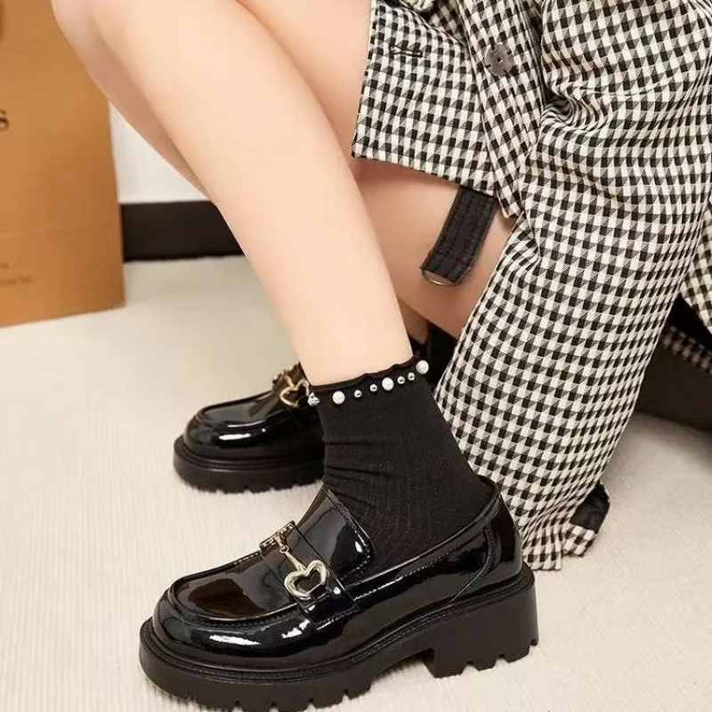 Women's Loafers Autumn New Slip-OnPUChunky Heel Single Shoes Mid Heel Fashion Versatile Low Top Shoes Round Toe Thick Sole Shoes - Image 5