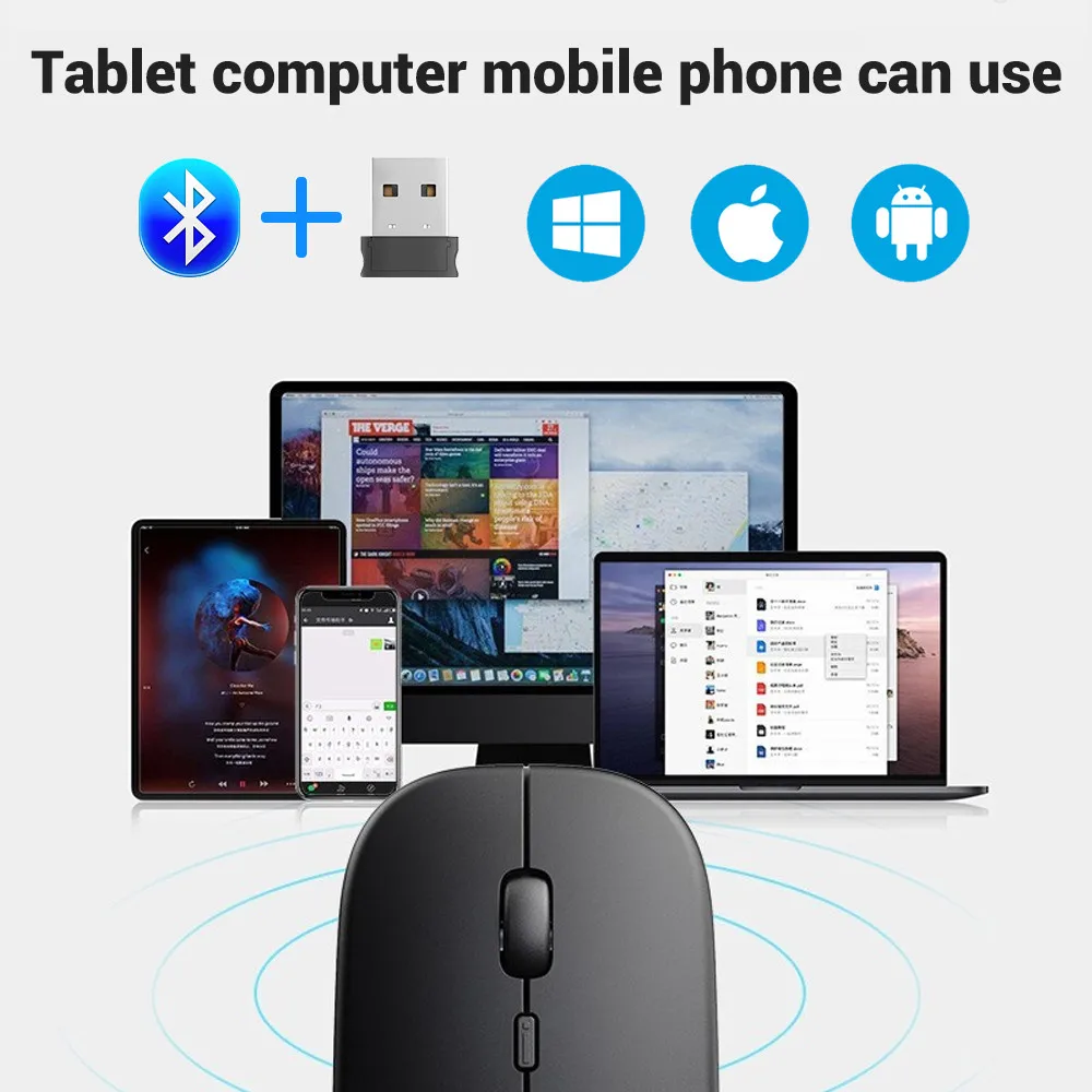 Rechargeable Wireless Bluetooth Mouse Portable Silent Ergonomic Mice iPad Computer Laptop Tablet Phone Office Gaming Mouse