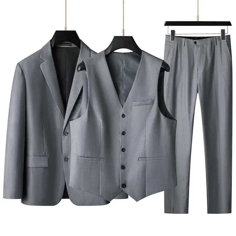 Mens Suit Large size men's suit suit + vest +trousers plus fat plus business formal suit coat wedding dress three-piece set